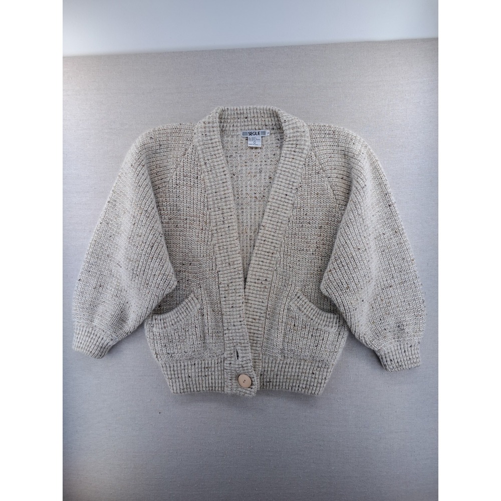 Vtg Mohair Blend Cardigan Sweater Womens Large Natural Fuzzy Chunky Knit Baggy - Picture 9 of 10